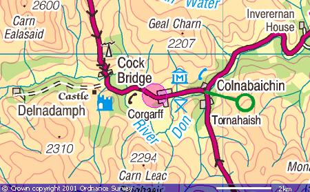 Map of Corgarff. 1:250,000 scale. Frame width = 11km