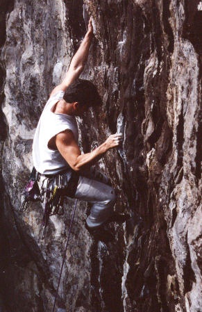 Dave on the classic Waimea (11a), Rumney, NH