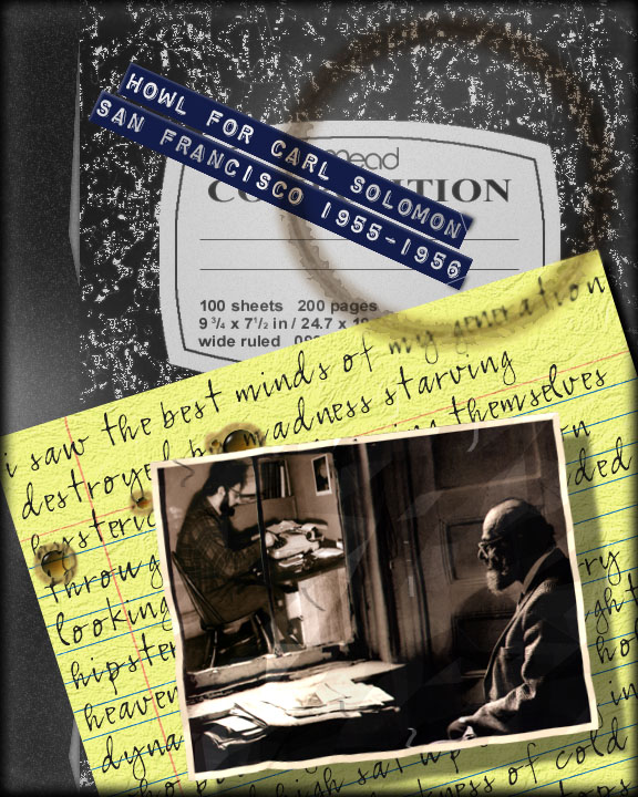 Allen Ginsberg, biography book jacket (copyright 1999 Melissa Aellos) "Howl" excerpt (copyright 1984 Allen Ginsberg), Allen Ginsberg photo by Anton Corbijn