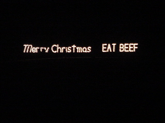 A sign on the highway in Nebraska.  We'e both vegetarian.