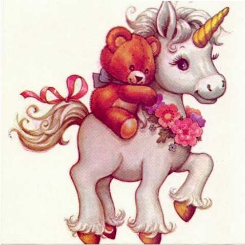 unicorn and teddy bear, artist unknown