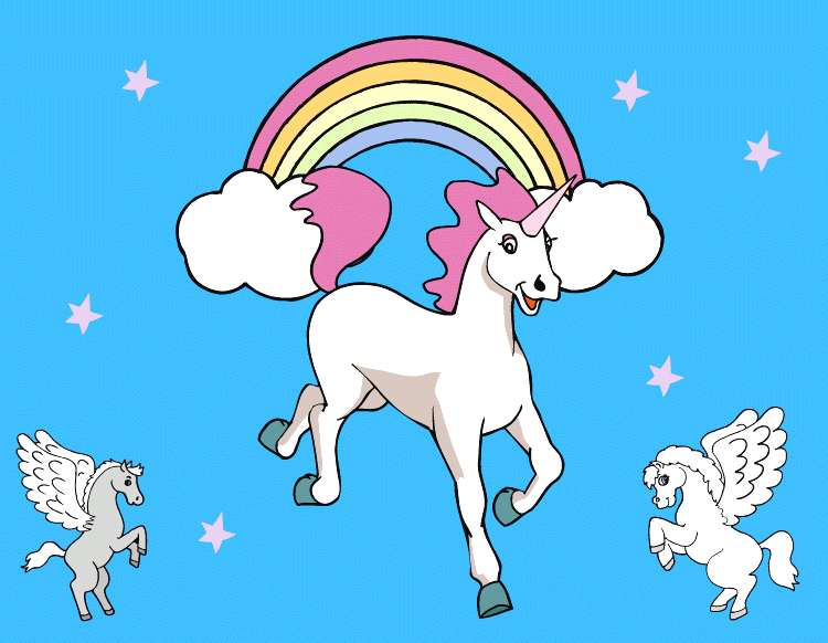 happy unicorn and pegasi, artist unknown 