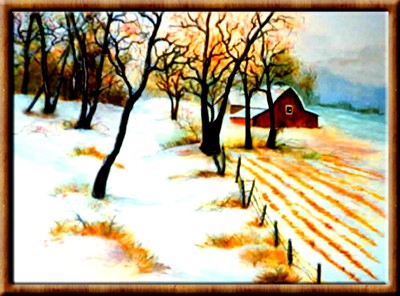 A Snowy Farm Field after the harvest
