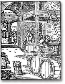 A woodcut of a brewery