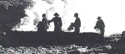 Kelp burning on the beaches of the Island of Uist in Scotland around 1904