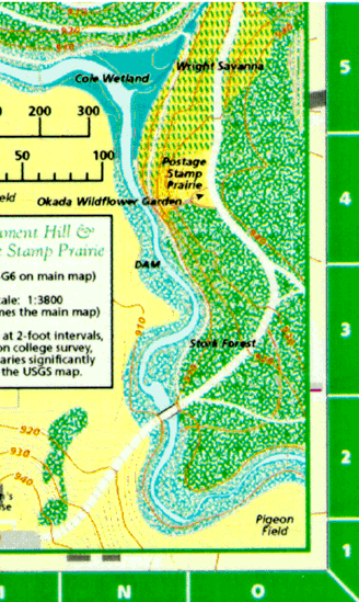 map of upperarb near stone circle, which is just to the right of the intersection of three paths at letter O and number 3