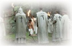 Angry mob of Denmads in white albs out to get two druids, there's a story similar to this that actually happened at Carleton, ask me if you're interested.