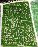 map of corn maize saying pumpkin patch and a giant farmer image