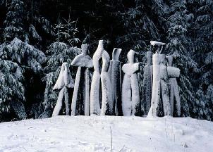 Snowy stone sculpture in North West U.S.