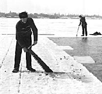 Interesting, you can take these large blocks of ice and make ice stonehenges on the lake, as they sometimes do at carleton.  If you pack the ice in straw and sawdust, the blocks might last until July or August.