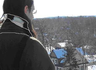  Sean looking out over Northfield from atop the Chapel. You might wonder how we got such a high view over Carleton?