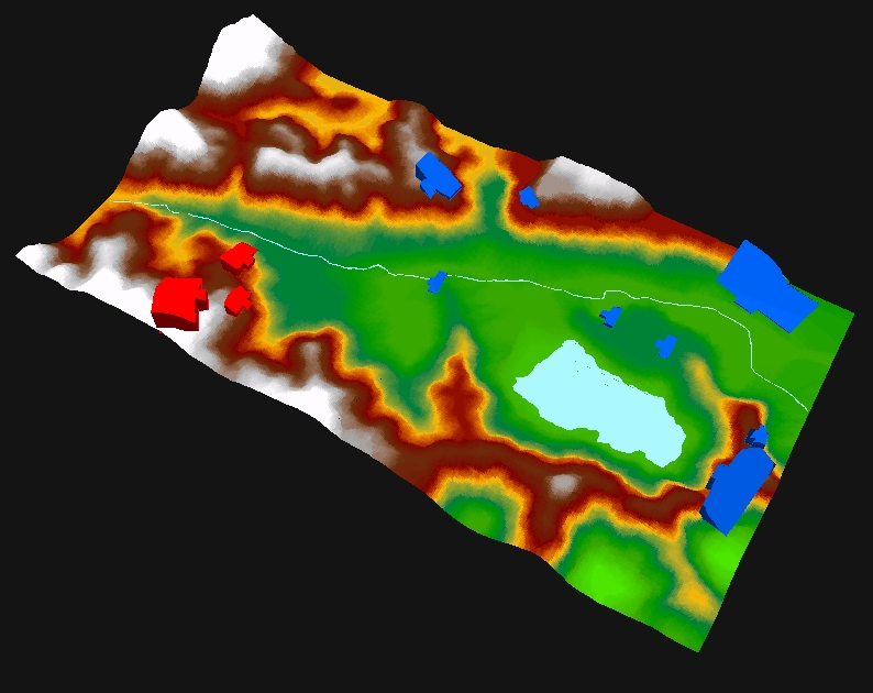 Red = Shibata, Blue = Hideyoshi. Shibata's men (clockwise) were: Sakuma Morimasa, Shibata Katsumasa, and Maeda Toshiie. Under Hideyoshi, the large unit in the upper right was Hashiba Hidenaga, with 15000. The others from l to r were: Hori Hidemasa, Ogawa Suketada, Yamaji Masakuni, Ogawa Suketada, Takayama Ukon, Nakagawa Kiyohide, Niwa Nagahide, and Kuwayama Masaharu.