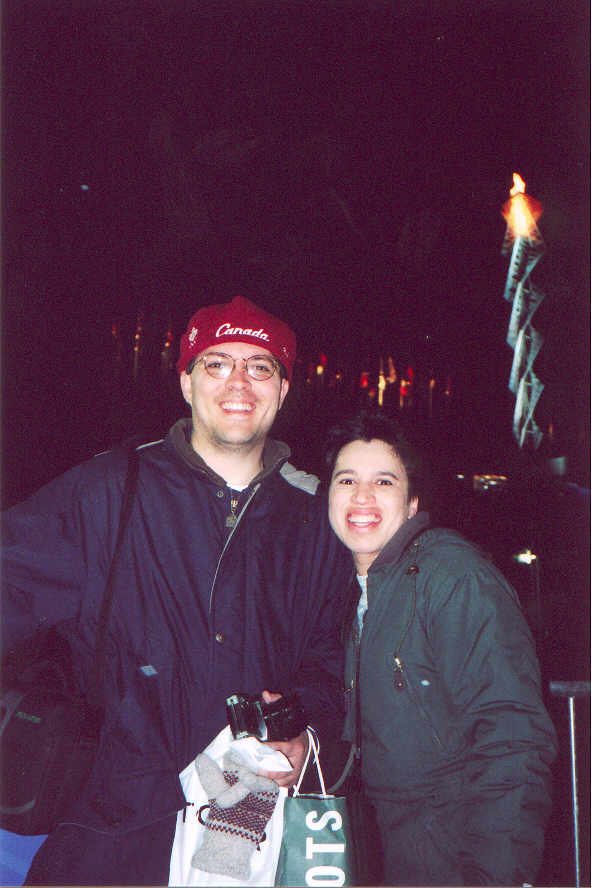 Dianne and I in front of the Olympic Flame.  Rice-Eccles Stadium.  Salt Lake City Utah.  2002 Winter Olympic Games