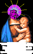 Hubert's mum - the Virgin beaver Mary - encourages Baby Jesus by slapping him around a little.