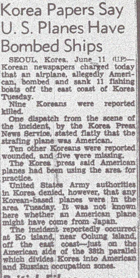 San Francisco Chronicle article on the June 8th bombing.  Reported by the United Press from Seoul on June 11th.