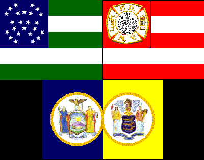 Flags of the NYPD, FDNY, and PAPD