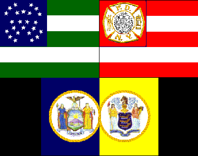 Flags of the
NYPD, FDNY, and PAPD
