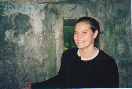 Kathryn in a window in Blarney Castle