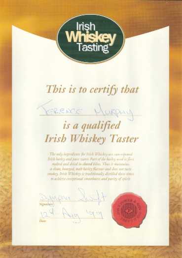 My irish whiskey tasting certificate