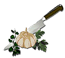knife cutting garlic and parsley