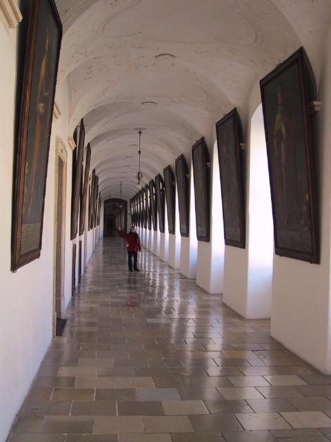 The students display their artwork on the walls.