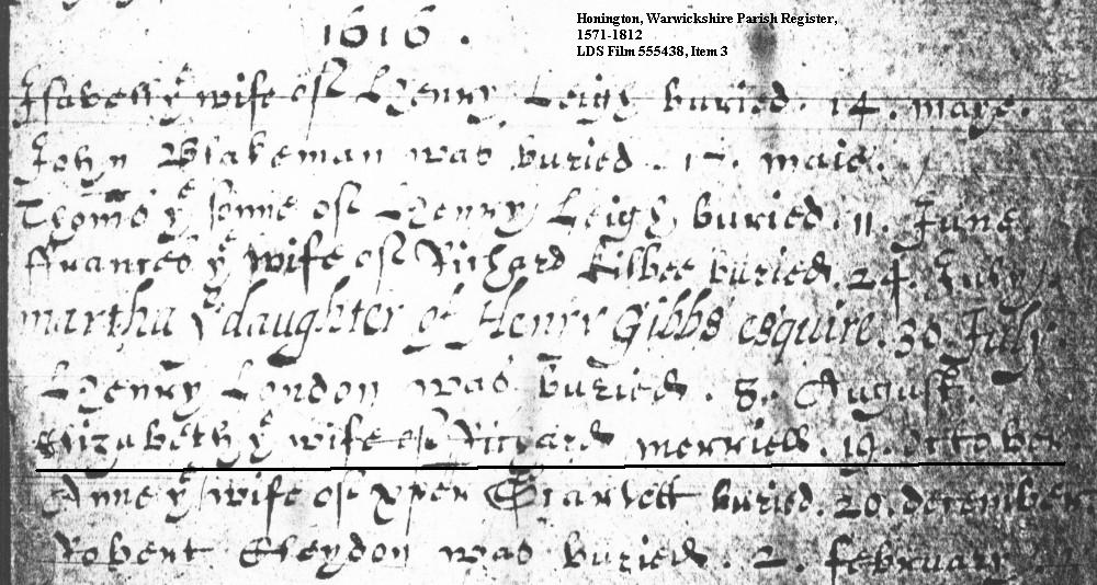 Elizabeth (West) Merrill's burial