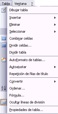 Menú Tabla