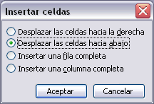Diálogo Insertar celdas