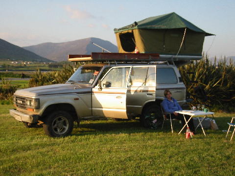 photo of the vehicle with tent set up on top