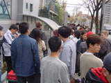 Lining up outside the school