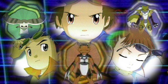 From left-top to bottom-right: Terriormon, Takato, Redimon (?), Henry, Guilmon (?), and Rika