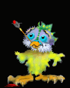 animated bird with a paintbrush in his beak saying he'll paint your kitchen