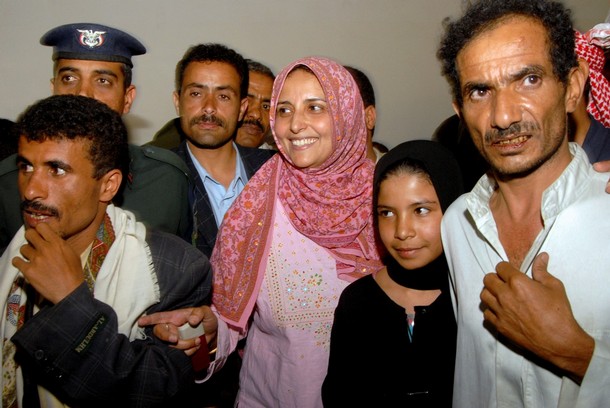 A file photo taken on April 15, 2008 shows Yemeni child Nojoud Mohammed Ali (2ndR), her lawyer Shatha Mohammed Nasser (2nd L), father Mohammed Ali Al-Ahdal (R) and husband Faez Ali Thameur (L) attending a public hearing regarding the young girl&#039;s arranged marriage at a court in Sanaa. US Secretary of State Condoleezza Rice and a Yemeni girl who broke with tribal tradition to obtain a divorce were named on November 10, 2008 among Glamour magazine&#039;s &quot;Women of the Year.&quot; More unusually, the magazine also awarded its prize to human rights lawyer Shada Nasser and Nujood Ali. As a 10-year-old bride in Yemen, Ali took the stand in court, aided by Nasser, and was granted a historic divorce. From Getty Images by AFP/Getty Images.