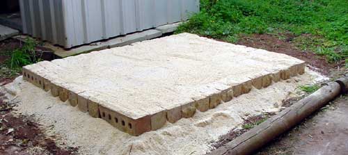 Kiln foundation constructed from house bricks and sand. 