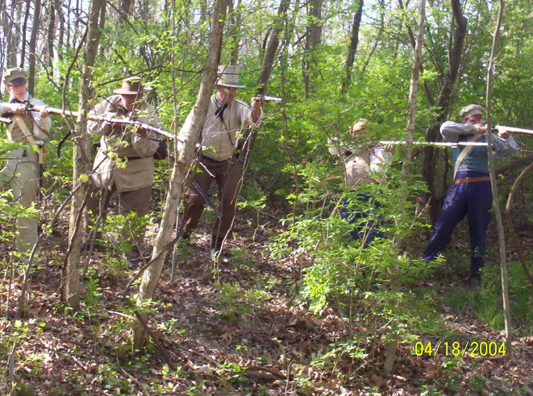 OLRHS Militia at Lincoln's New Salem, April, 2004.
(Credit: Mary S. Braun.)