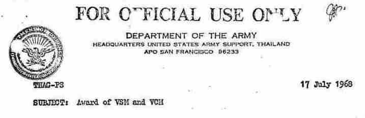 USARSUPTHAI Memo on award of VSM/VCM 17 Jul 68