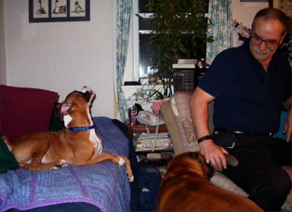 Gunner's first day home.  Meeting Missy