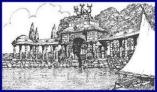 Drawing of how the Peristyle and Arch of Honor would have looked