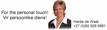 Hanlie de Waal - Click on my photo to send me an e-mail.