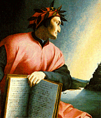 Dante Alighieri holding the Divine Commedy