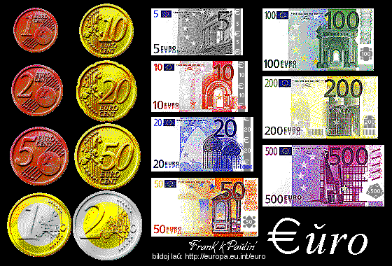 (nebonaj) bildoj de euxro- biletoj kaj moneroj