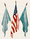 Image of USA flag displayed with two other flags.