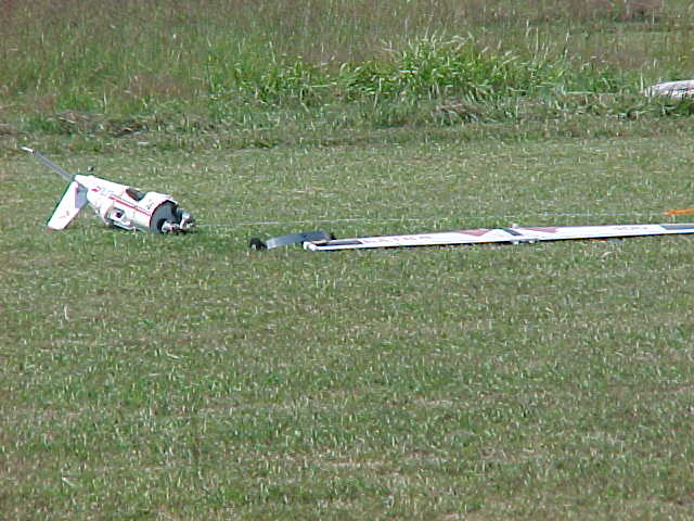 Unfortunately, Keith tried to hit it knife edge, but the ribbon didnt break and it threw Keiths plane into the ground.