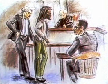 Mumia Abu-Jamal im Gerichtssaal (Zeichnung)