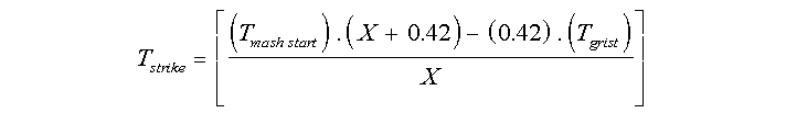 Formula to calculate the mash strike temperature