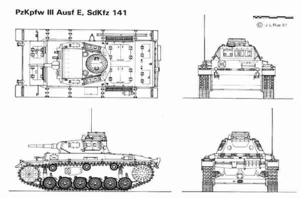Line Drawing of PzKpfw IIIE