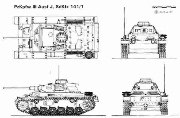 Line Drawing of PzKpfw IIIJ