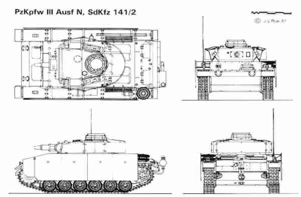 Line Drawing of PzKpfw IIIN