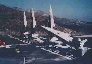 Nike-Hercules missiles sitting on rails