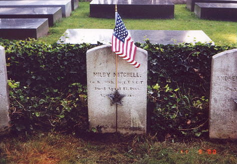 The grave of Milby Mitchell, Private, Company K, 30th United States Colored Troops with new G.A.R. grave marker permenantly installed.